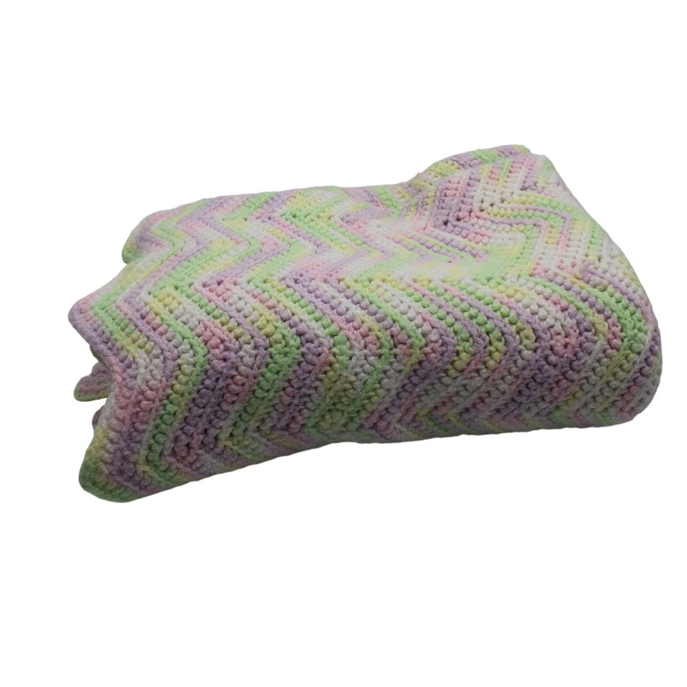 Handmade Crochet‎ Baby Blanket Pastel Chevron Ripple Afghan  36X58